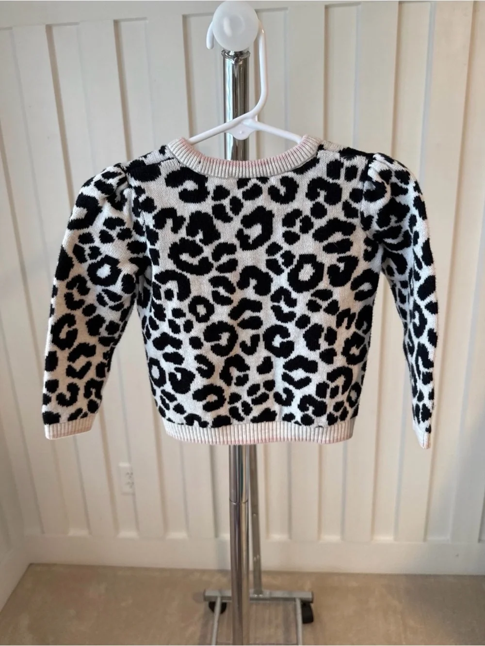 Gymboree Black and White Leopard Knit Sweater with Pink Trim and Bow Accent